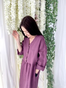 Sukienka Maxi Linen Purple Fig