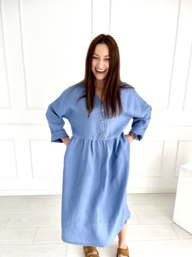 Sukienka Maxi Linen Blue Sky